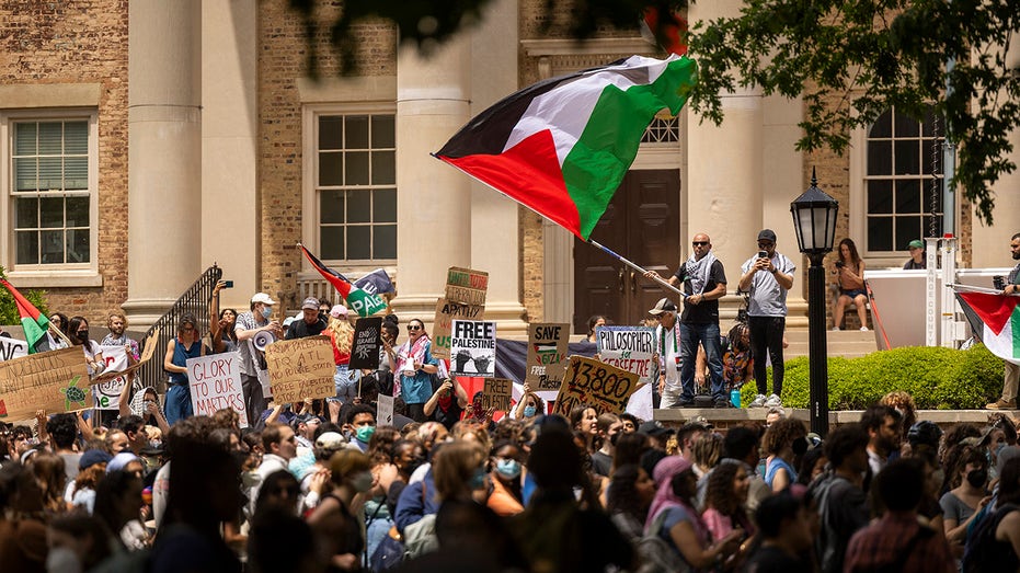 Anti-Israel agitators rock University of North Carolina, vandalize building and remove American flag