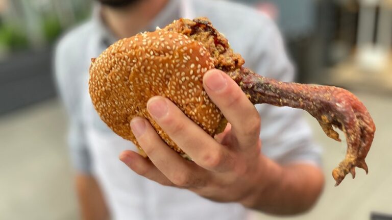 Fried chicken sandwich with claw intact sends social media into a food frenzy