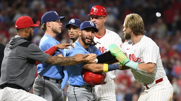 Phillies, Rays' benches clear after Nick Castellanos is hit by 96-mph sinker