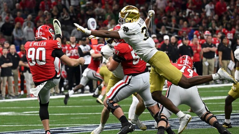 Notre Dame draws back-to-back running into the kicker penalties to open Sugar Bowl