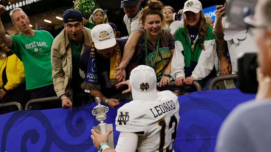 Notre Dame's Riley Leonard thanks fans for coming to Sugar Bowl in New Orleans after terror attack